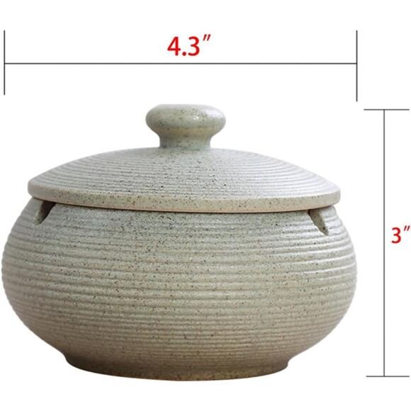 Ceramic Ashtray with Lids,Windproof Cigarette Ashtray for Indoor Use, Ash Holder - Picture 2 of 4